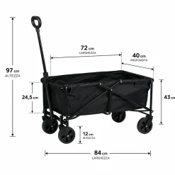 Carrello Pieghevole Utility Nero Capacità max 50 kg