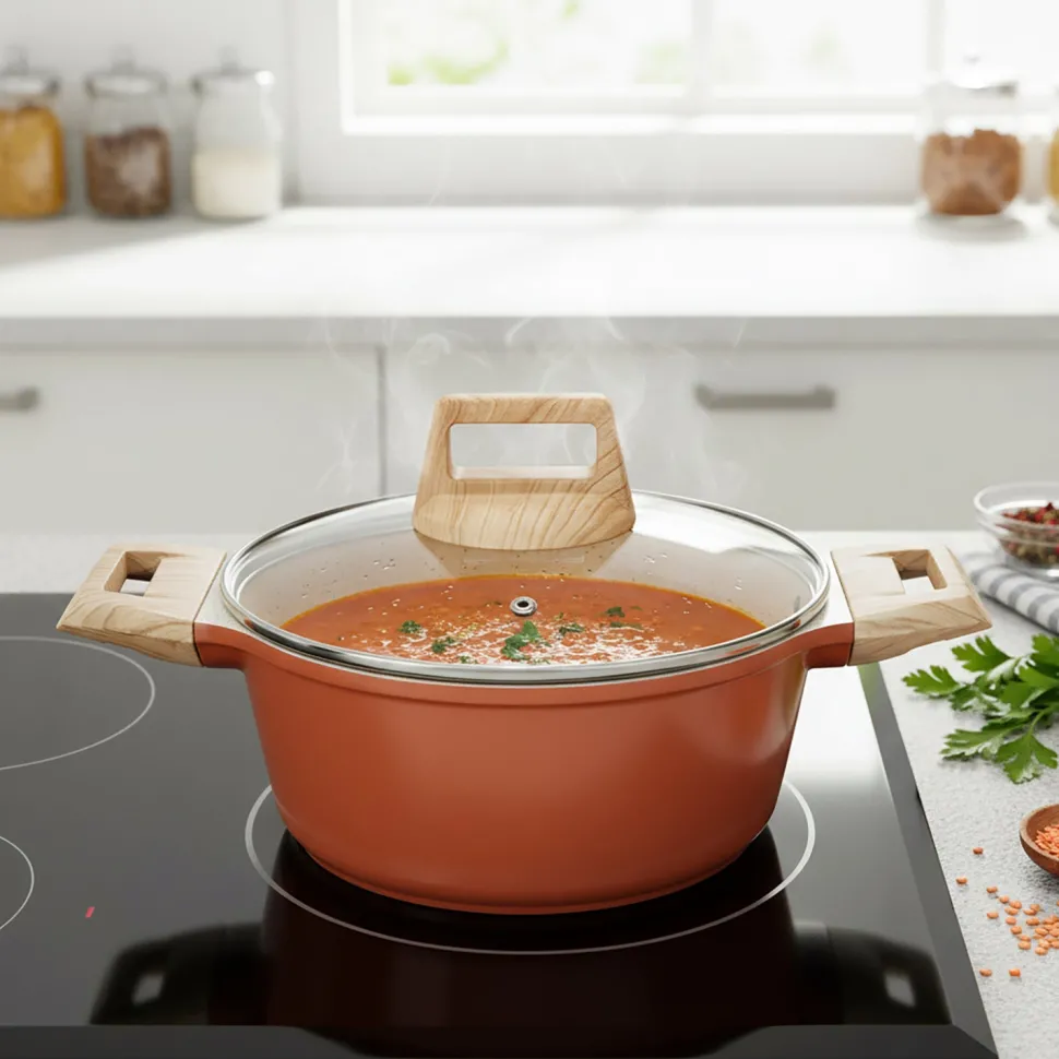 Casseruola Antiaderente in alluminio pressato con Coperchio in Vetro Crazy Wood diametro 24 cm