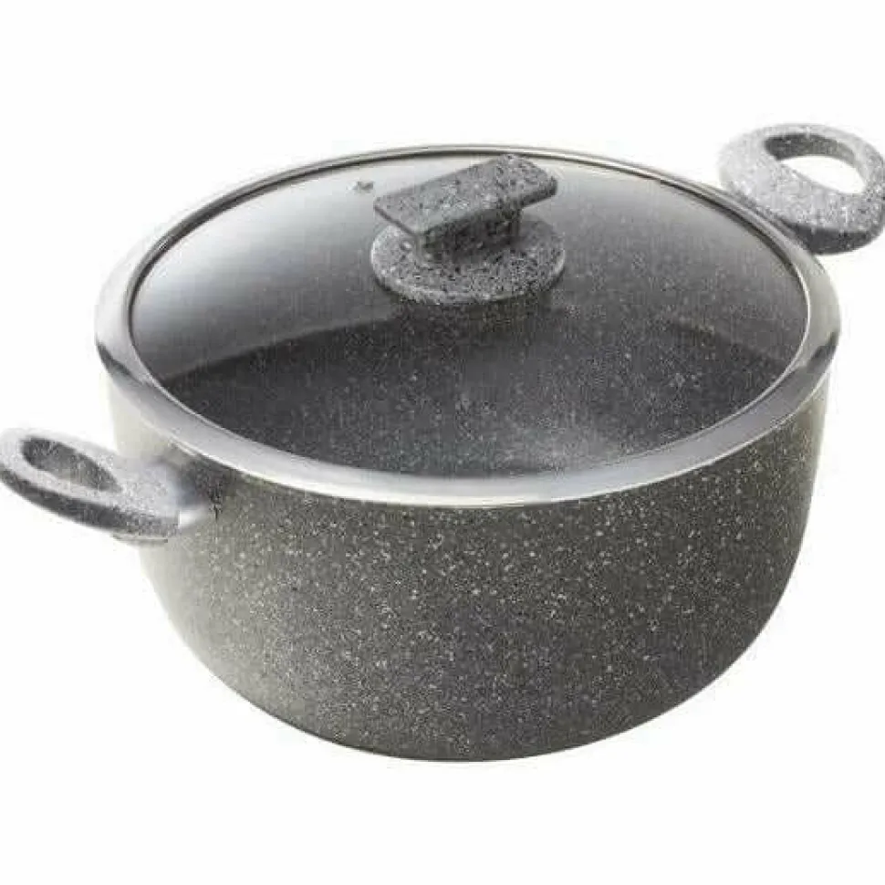 Casseruola antiaderente 2 manici con coperchio in vetro Regina di pietra Induction
