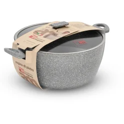 Casseruola antiaderente 2 manici con coperchio in vetro Regina di pietra Induction diametro 32 cm