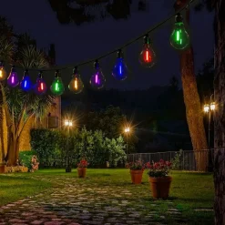 Catena Luminosa 10 Lampadine Solari Luce Multicolor da esterno