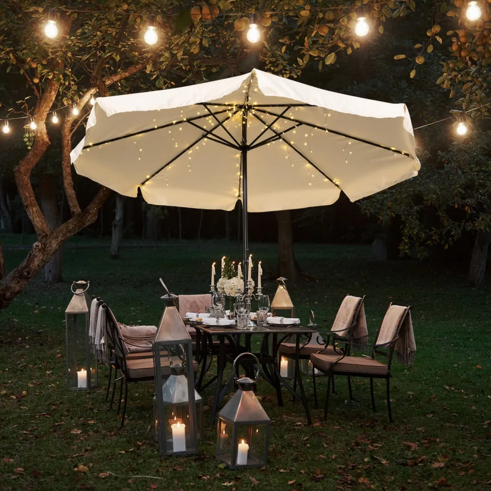 Catena luminosa per ombrellone 200 luci led con pannello solare da esterno