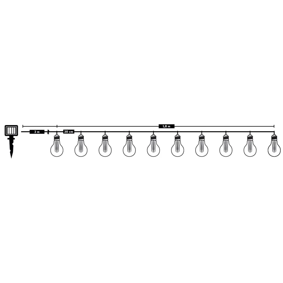 Catena Luminosa Solare 10 Lampadine LED Luce Calda da Esterno