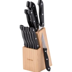 Ceppo Coltelli 12 Pezzi + Acciaino con stand in Legno