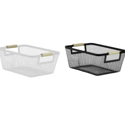 Cesta Portaoggetti in metallo con manici in legno h13,5x33x22 cm