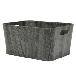 Cesta Rettangolare Salvaspazio con maniglie Effetto Legno Grigio