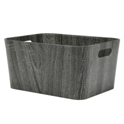 Cesta Rettangolare Salvaspazio con maniglie Effetto Legno Grigio