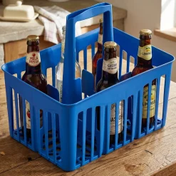 Cestello Portabottiglie 6 Posti Blu con Manico