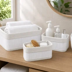 Cestino Rettangolare Multiuso in Bamboo Bianco