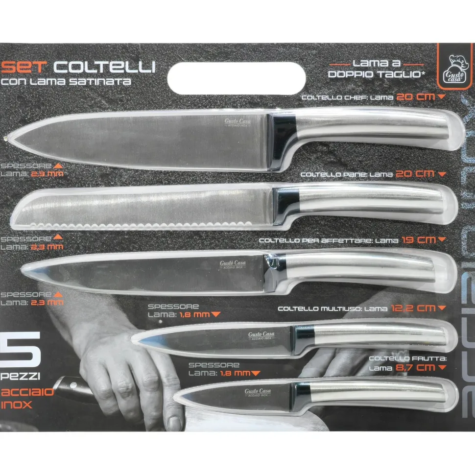 Coltelli in acciaio inox con lama satinata set 5 pezzi