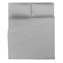 Completo Letto Matrimoniale in Cotone Tinta Unita Grigio Chiaro 4 Pezzi