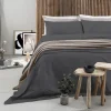 Completo Letto Matrimoniale in Cotone Tinta Unita Grigio Scuro 4 Pezzi