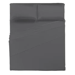 Completo Letto Matrimoniale in Cotone Tinta Unita Grigio Scuro 4 Pezzi