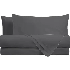 Completo Letto Matrimoniale in Cotone Tinta Unita Grigio Scuro 4 Pezzi