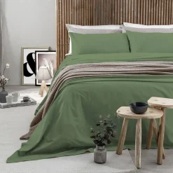 Completo Letto Matrimoniale in Cotone Tinta Unita Verde
