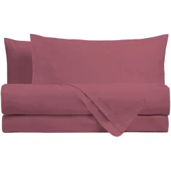 Completo Letto 1 Piazza e Mezza in Cotone Tinta Unita Burgundy