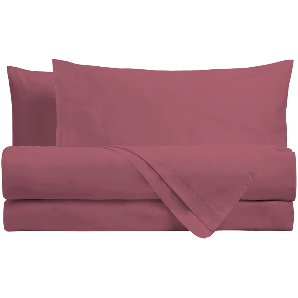 Completo Letto 1 Piazza e Mezza in Cotone Tinta Unita Burgundy