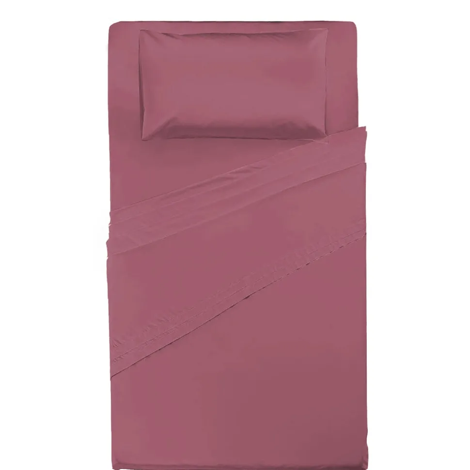 Completo Letto 1 Piazza e Mezza in Cotone Tinta Unita Burgundy