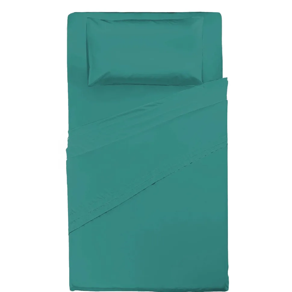 Completo Letto Piazza e Mezza in Cotone Tinta Unita Verde Acqua 3 Pezzi