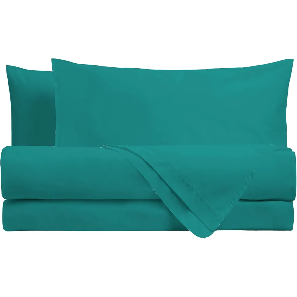 Completo Letto Piazza e Mezza in Cotone Tinta Unita Verde Acqua 3 Pezzi