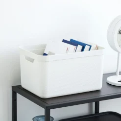 Contenitore Decobox Jive Effetto Tessuto Bianco con Coperchio Nero 16 Litri
