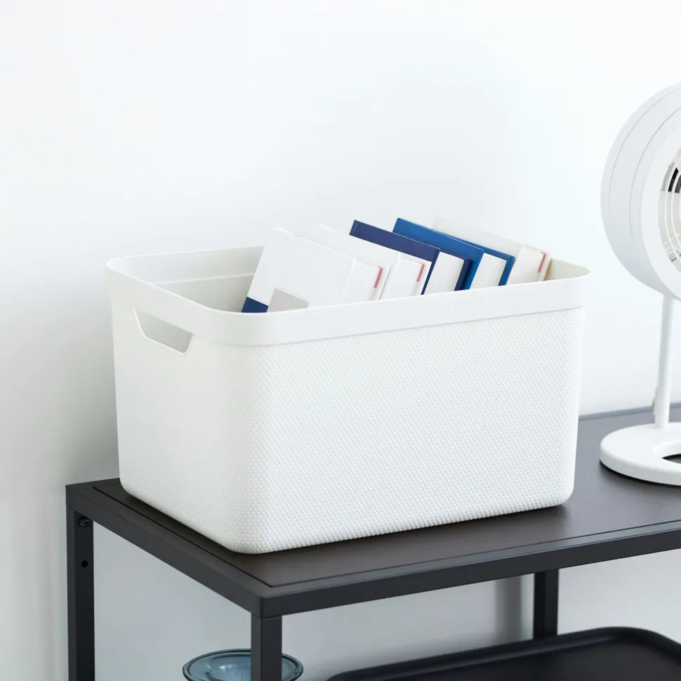 Contenitore Decobox Jive Effetto Tessuto Bianco con Coperchio Nero 16 Litri