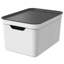 Contenitore Decobox Jive Effetto Tessuto Bianco con Coperchio Nero 16 Litri