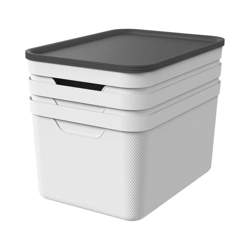 Contenitore Decobox Jive Effetto Tessuto Bianco con Coperchio Nero 16 Litri