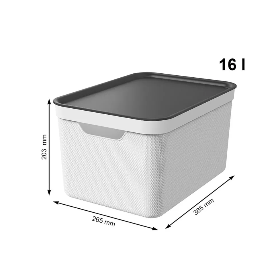 Contenitore Decobox Jive Effetto Tessuto Bianco con Coperchio Nero 16 Litri