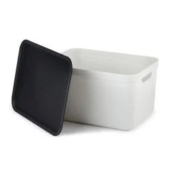 Contenitore Decobox Jive Effetto Tessuto Bianco con Coperchio Nero 16 Litri
