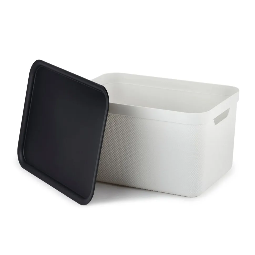 Contenitore Decobox Jive Effetto Tessuto Bianco con Coperchio Nero 16 Litri