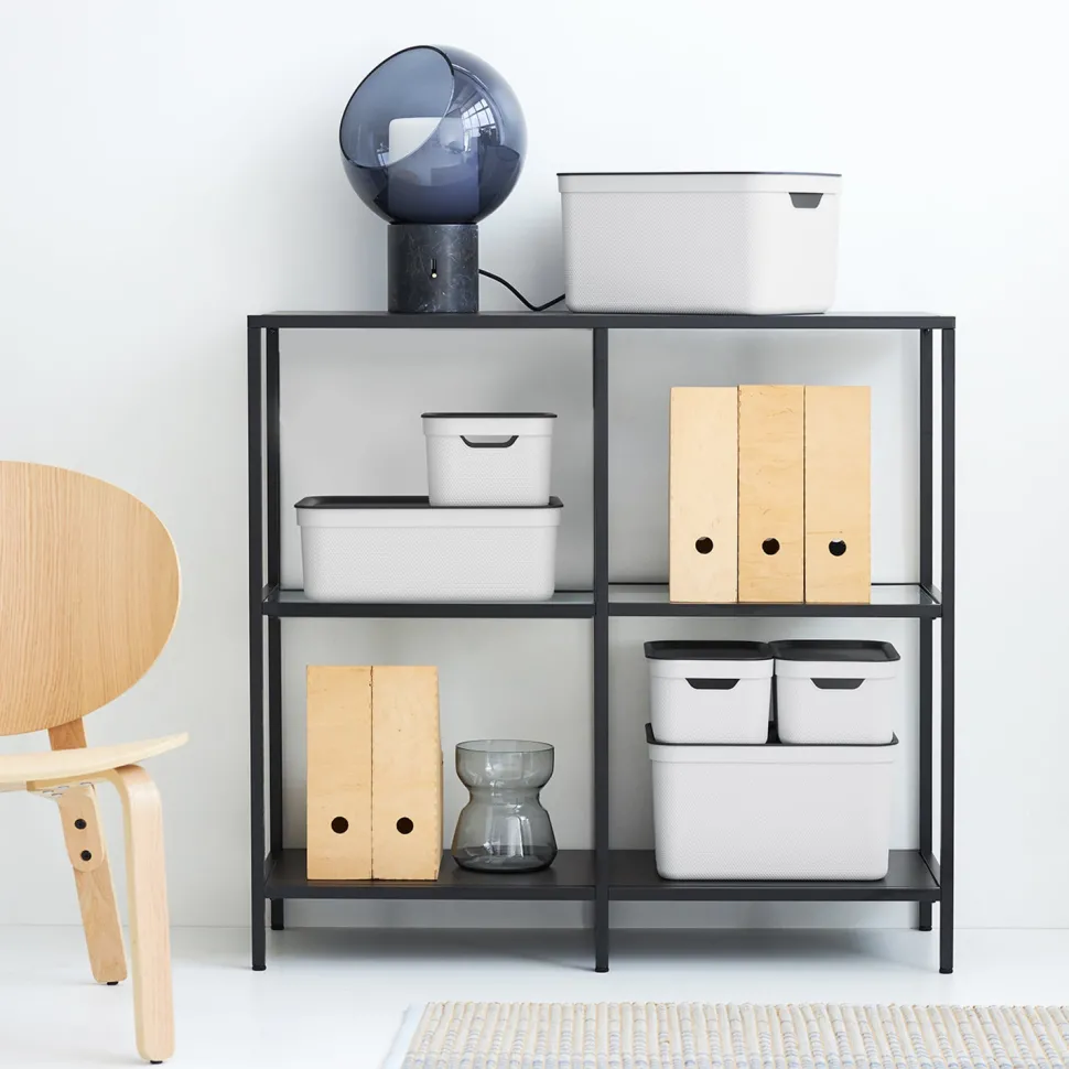 Contenitore Decobox Jive Effetto Tessuto Bianco con Coperchio Nero 16 Litri