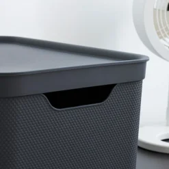 Contenitore Decobox Jive Effetto Tessuto Nero con Coperchio Nero 16 Litri