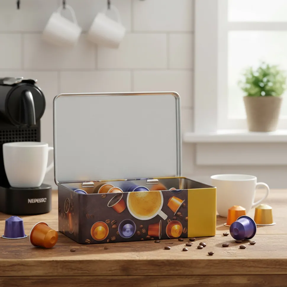 Contenitore Porta Capsule Caffè in Latta con Coperchio