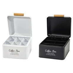 Contenitore Portacapsule/Cialde in Metallo con Manico in Legno h14x20x20 cm