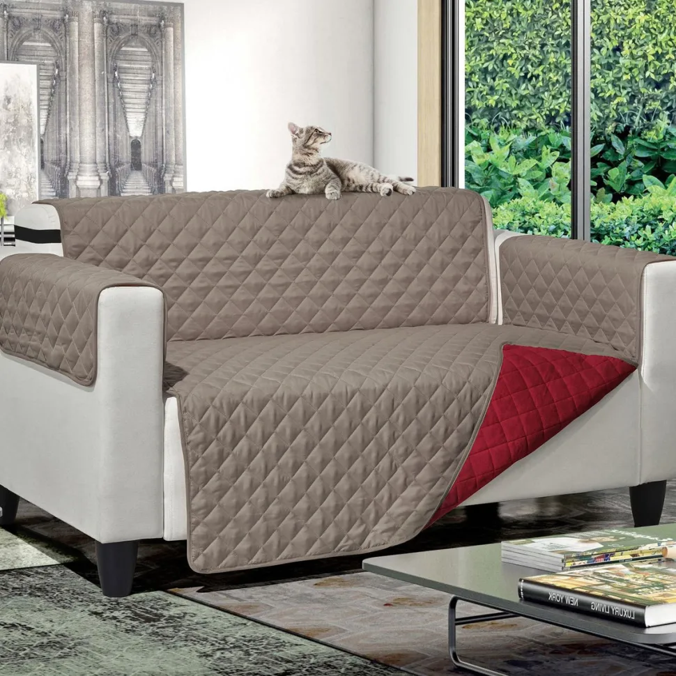 Copridivano Princess & Prince Bicolor 3 posti Tortora e Bordeaux 279x180 cm