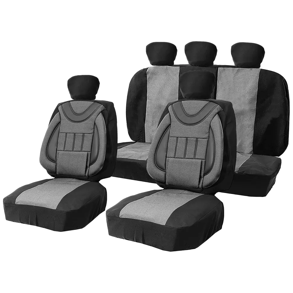 Coprisedili Auto Universali Grigio e Nero 11 pezzi