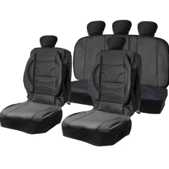 Coprisedili Auto Universali in Pvc Nero 11 pezzi
