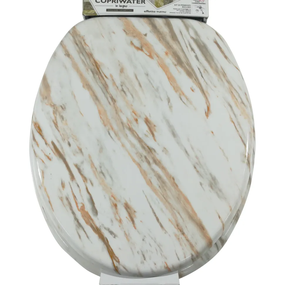 Copriwater in legno Effetto Marmorizzato Bianco/Marrone 37x43,4 cm