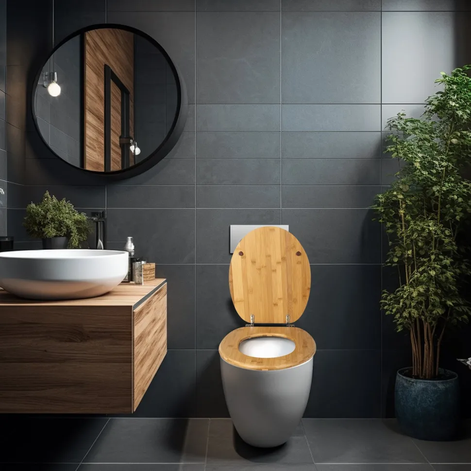 Copriwater Universale con Cerniere in Acciaio Inox Linea Bamboo
