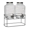 Dispenser Bevande Doppio in Vetro con Stand 5 + 5 Litri