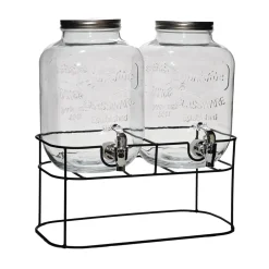 Dispenser Bevande Doppio in Vetro con Stand 5 + 5 Litri