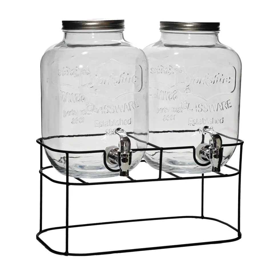 Dispenser Bevande Doppio in Vetro con Stand 5 + 5 Litri