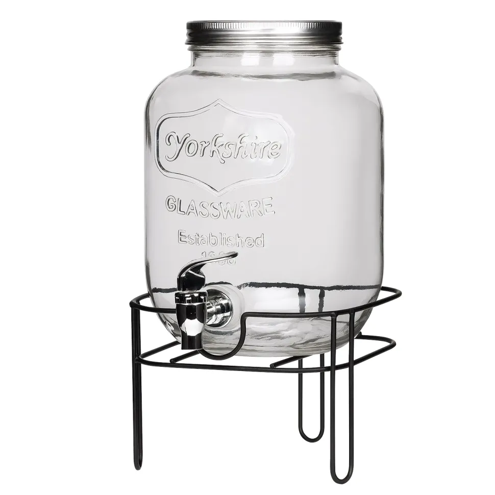 Dispenser Bevande in Vetro con Rubinetto e Stand 4 Litri