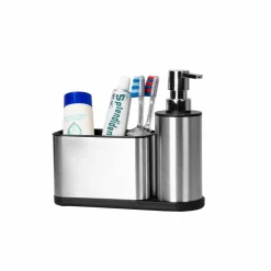 Dispenser Sapone con portaoggetti in acciaio 2 scomparti
