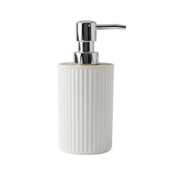 Dispenser Sapone in Polipropilene Bianco Rigato e Bamboo