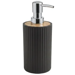 Dispenser Sapone in Polipropilene Nero Rigato e Bamboo 320 ml