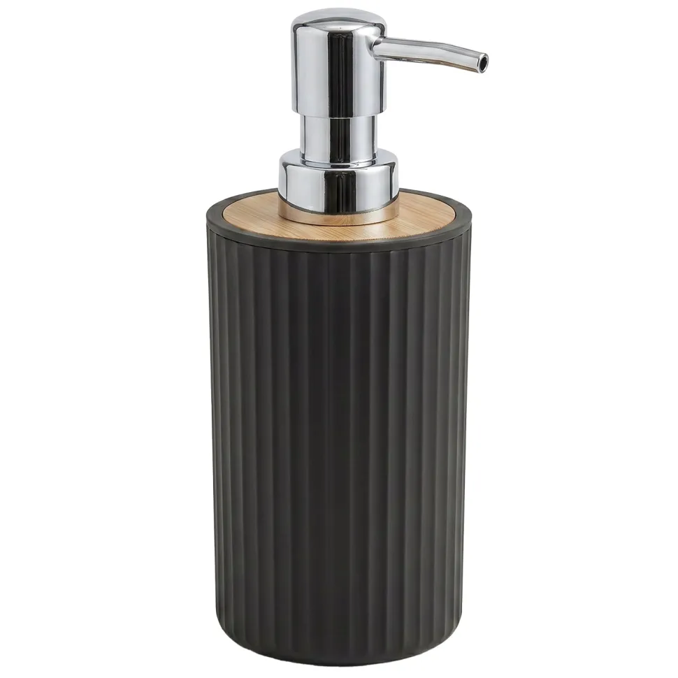Dispenser Sapone in Polipropilene Nero Rigato e Bamboo 320 ml