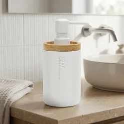 Dispenser Sapone in Poliresina Bianco e Bamboo 280 ml