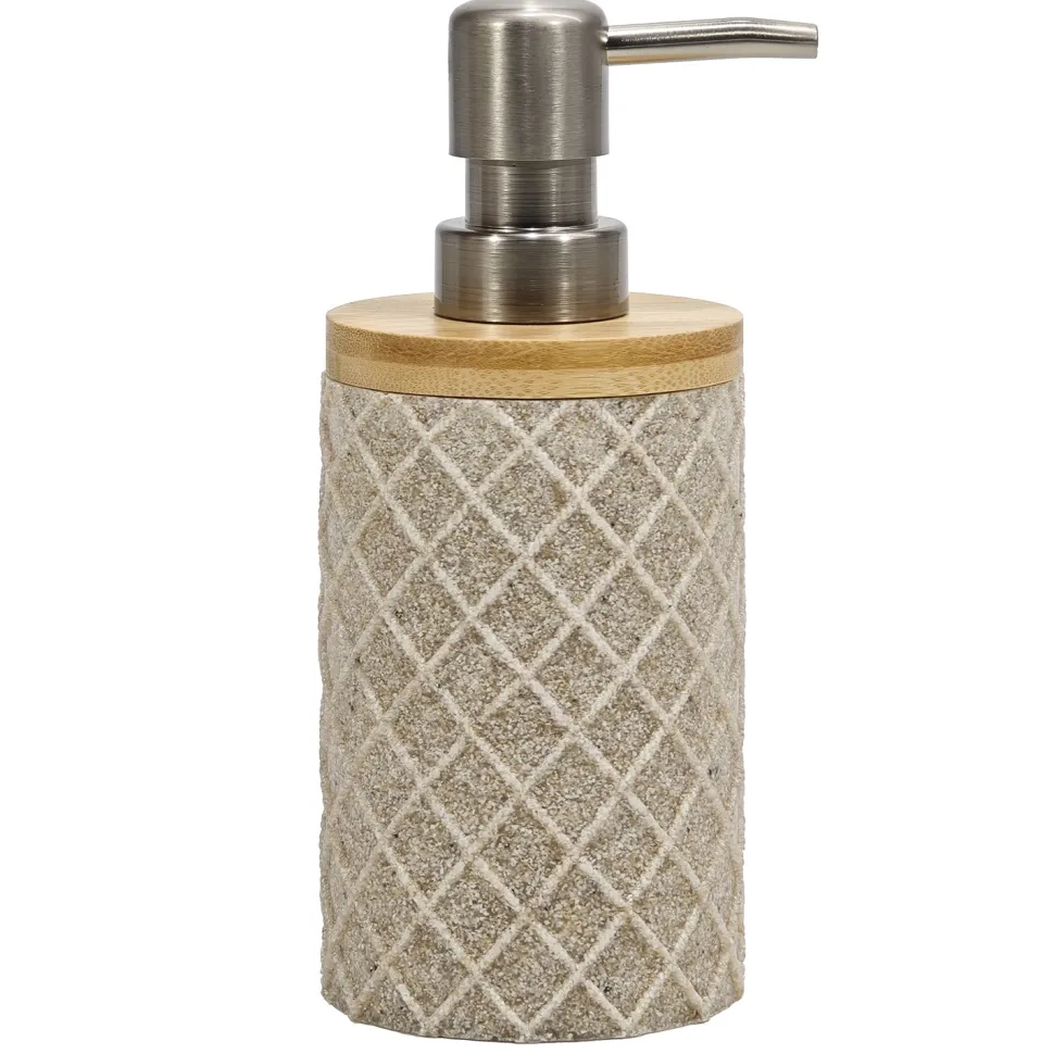 Dispenser Sapone in Poliresina in Poliresina Beige e Bamboo 220 ml